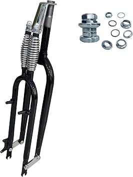 26 inch Bicycle Fork Double Springer Suspension Fork 1" Threaded with Headset,Black 26" Dual Spring Classical Fork