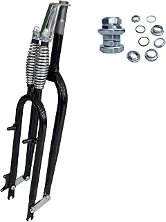 26 inch Bicycle Fork Double Springer Suspension Fork 1" Threaded with Headset,Black 26" Dual Spring Classical Fork