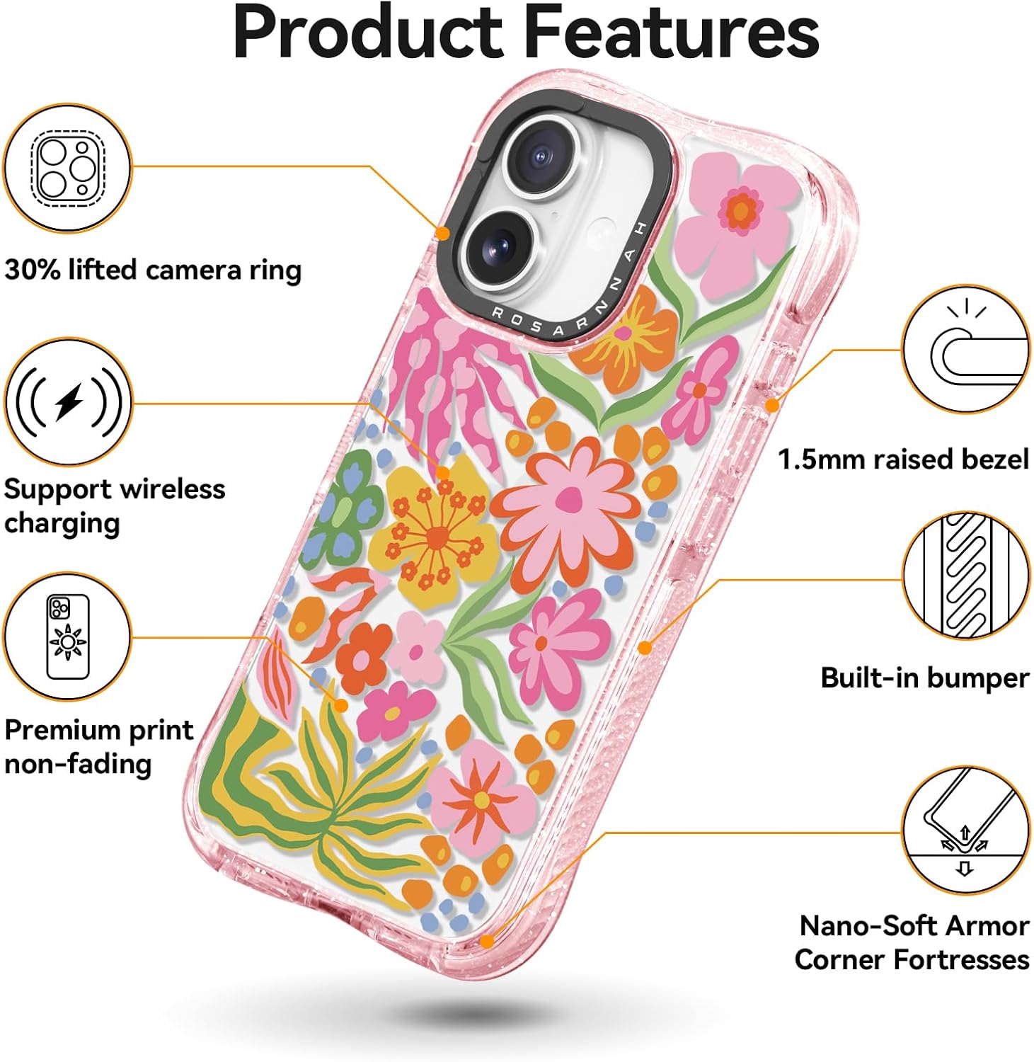 Rosarnnah for iPhone 16 Case Aesthetic Pink, Passion Flower image 5