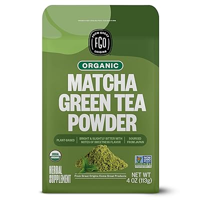 FGO Organic Matcha Green Tea Powder, Japanese Culinary Grade for Cooking, Baking, and Smoothies, 4 Ounce Resealable Bag, Packaging May Vary (Pack of 1) | Organic, Japanese, Culinary Grade, for Cooking, Baking, and Smoothies