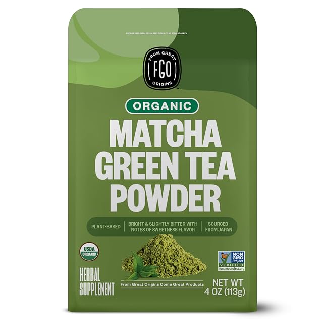FGO Organic Matcha Green Tea Powder Japanese Culinary Grade for Cooking Baking and Smoothies 4 Ounce Resealable Bag