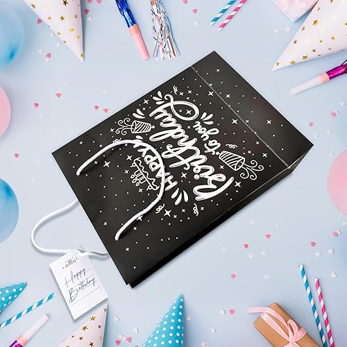 Miniatura 8 de FETTIPOP Bolsa de regalo musical sorpresa Happy Birthday (negro premium) 12.8 x 3.9 x 8.8 pulgadas, bolsa de regalo de broma con sonido