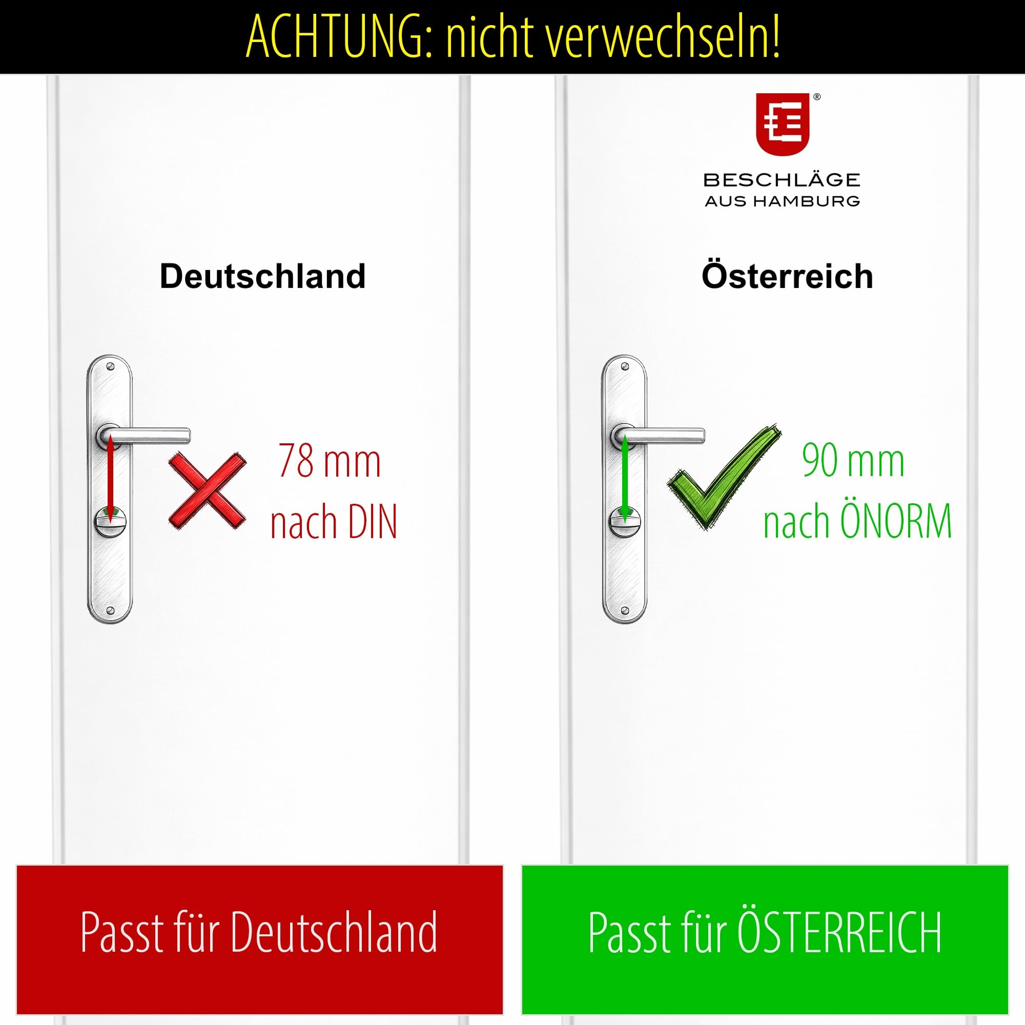 Beschläge Hamburg Türbeschlag EMILY ART 70-09Z MPC WC – Türklinke in Chrom poliert, 90 mm WC/Bad Verriegelung, Drückergarnitur für Innentüren – NUR für ÖNORM/ÖSTERREICH