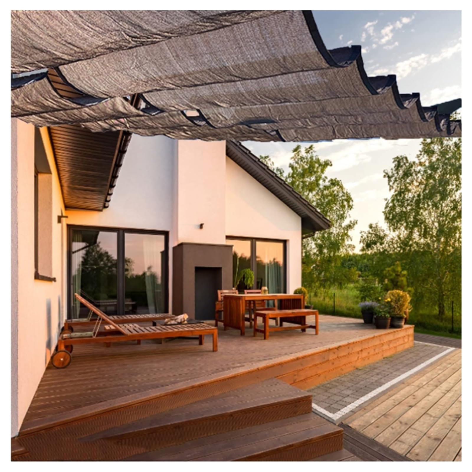 Voile d'ombrage rétractable ondulée store coulissant pergola balcon