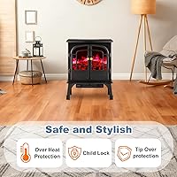 Vista 4 de DUMOS Calentador eléctrico de chimenea, estufa eléctrica independiente de 26 pulgadas con efecto de llama 3D y control remoto, estufa moderna