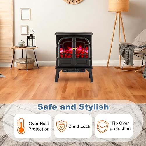 Miniatura 4 de DUMOS Calentador eléctrico de chimenea, estufa eléctrica independiente de 26 pulgadas con efecto de llama 3D y control remoto, estufa moderna