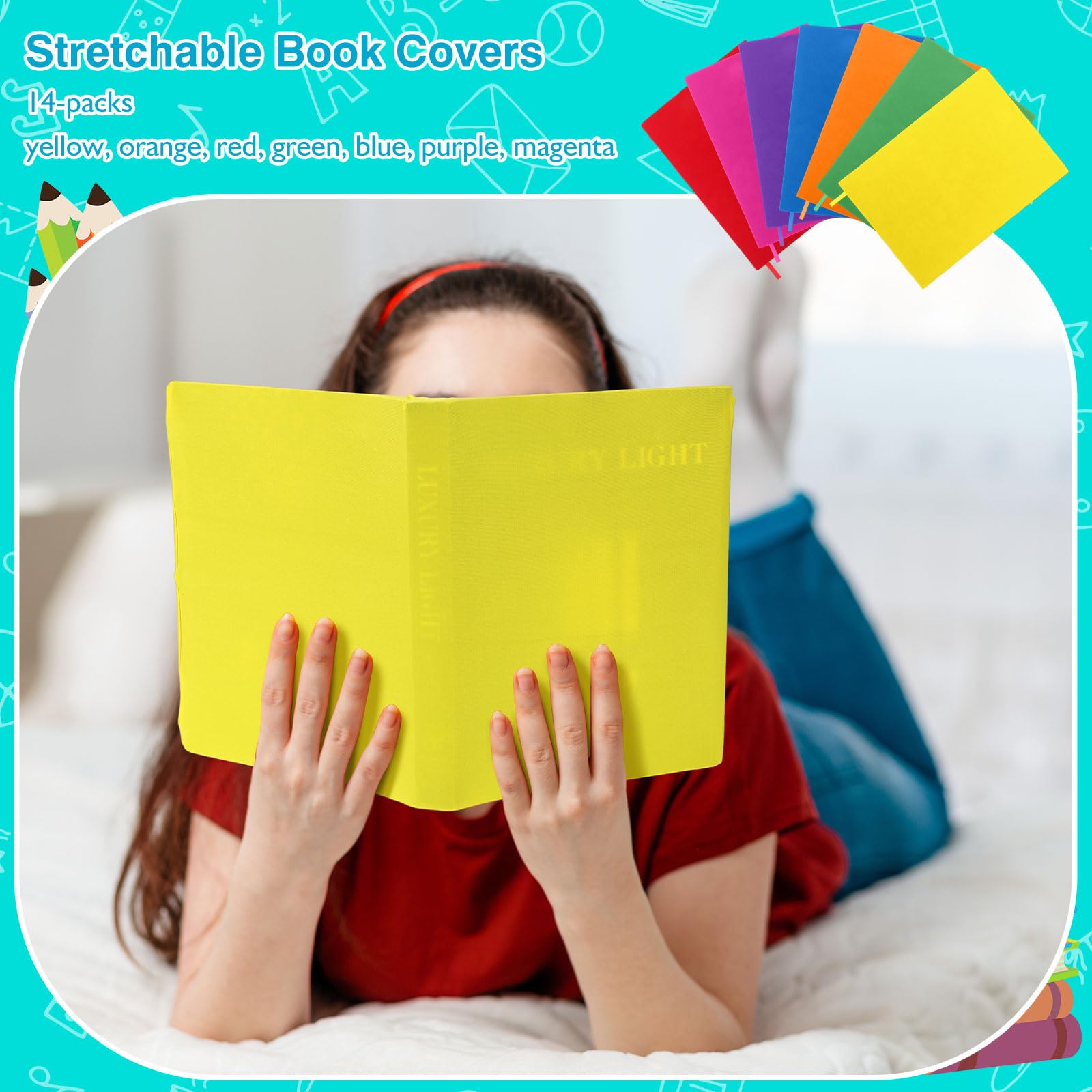 Sherr 28 Stück dehnbare Jumbo-Buchhüllen, 37,7 x 22,9 cm, dehnbare Buchumschläge, Stoff, Buchumschlag, Schutz, wiederverwendbar, Buchtuch für Klassenzimmer, die meisten Hardcover-Bücher, ca. 22,9 x