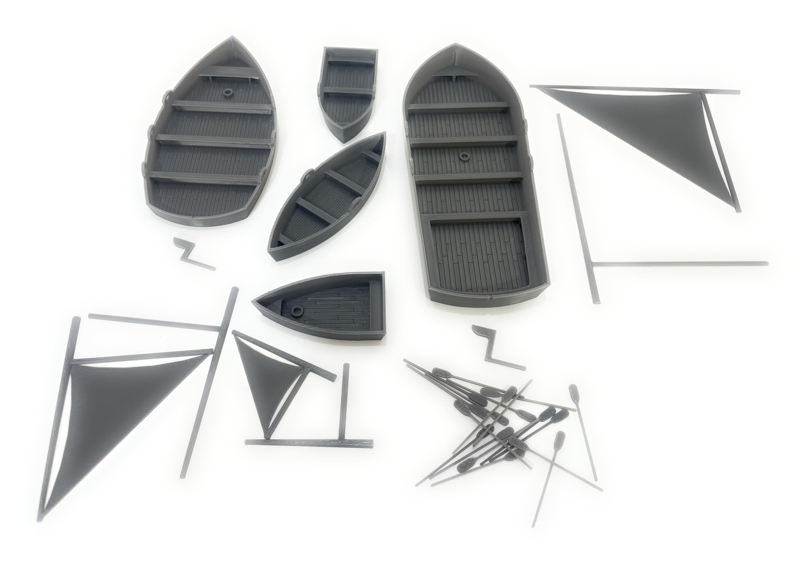 LM3D Set De 5 Barcas En Miniatura Para Escenarios Fantasy – Escala 28-32mm, Compatibles Con Warhammer Y D&D, Gris (Impresión 3D