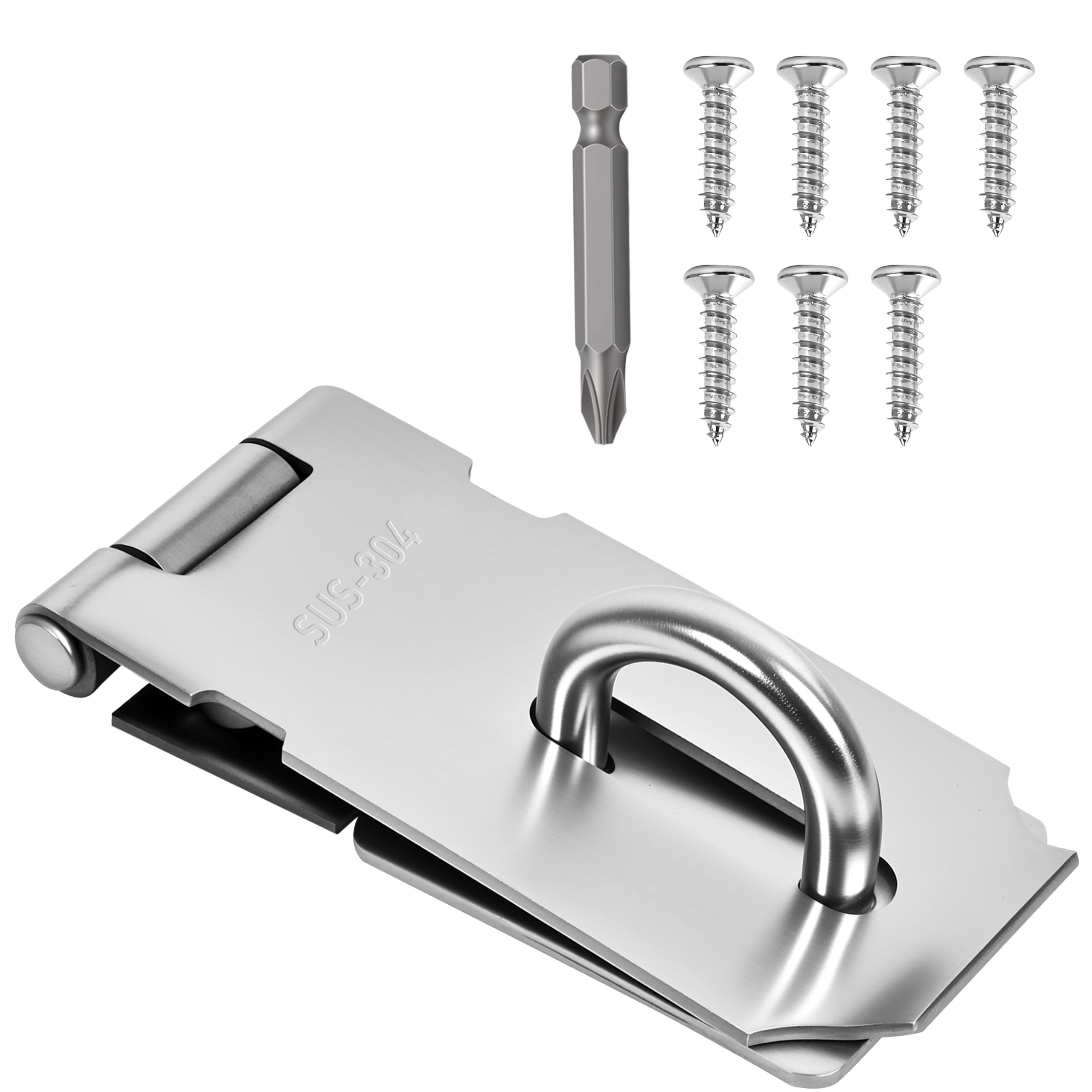1 Pcs Door Locks Hasp Latch,3 Inch Stainless Steel Safety Packlock Clasp Hasp Lock Latch,Hasp Lock Latch for Doors,Extra Thick Brushed Finish with Screws (1 Pcs Stainless Steel, 3 inch)