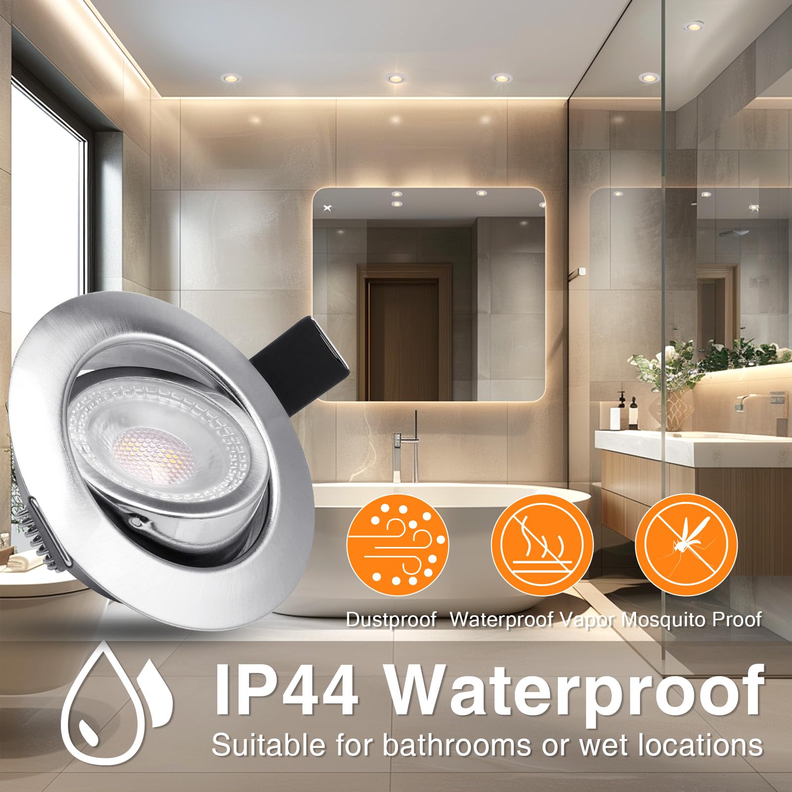 Faretti LED Incasso per cartongesso Dimmerabili 5W Faretti LED Ultrasottili Faretti da Soffitto 45° Orientabili Bianco Naturale 4000K 500LM, Diametro Foro 68-75mm, IP44 Faretti da Incasso, Set di 6
