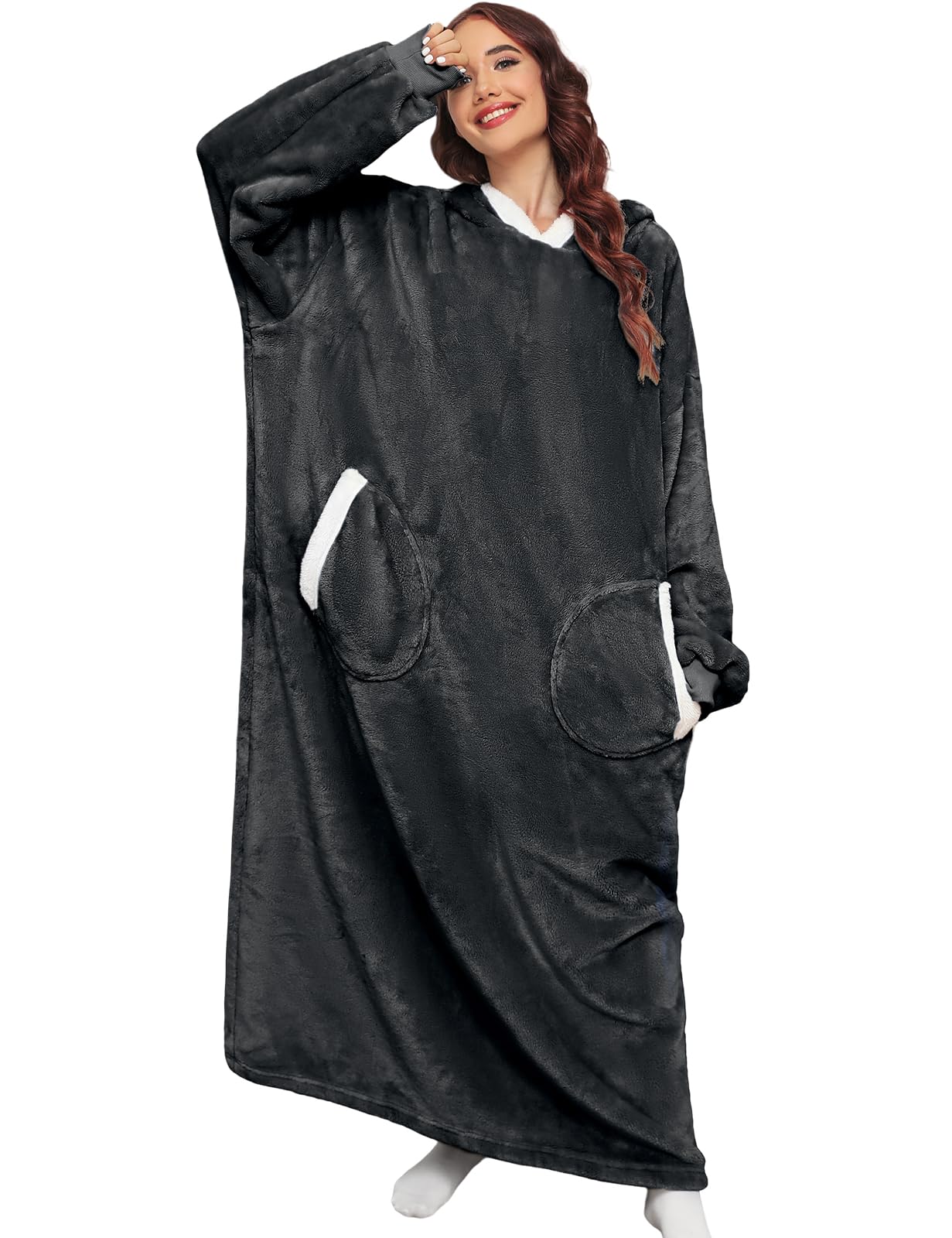 Tuopuda Felpe Donna Uomo con Cappuccio Hoodie Pullover Lunga Felpa con Coperta Sherpa Giacca Oversize Kimono Cardigan Autunno Invernali Fleece Jumper con Tasche Zip Sweatshirt Cappotto