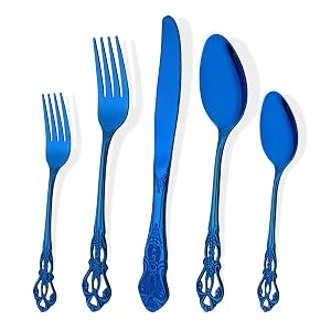 Shiny Blue Flatware Set For 4 20 Pieces 18 0 Stainless Steel Silverware Set Cutlery Utensils Set Include
