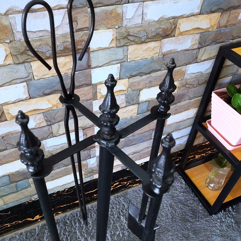 Set di Attrezzi per caminetto Set di stufe in Stile Europeo di 5 pinze per caminetti, Mazza, piedistallo, Pala e Spazzola, Decorazione per caminetto in Ferro battuto Set di attrezz