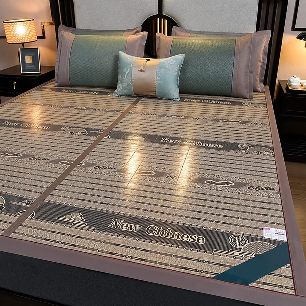 FIgpmwld Foldable Summer Cooling Ice Rattan Mat With Pillowcase, Multicolor, Multiple Sizes(Grey,200 * 220CM)