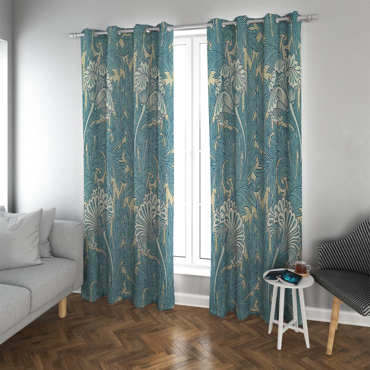 Kwiatowe zasłony zaciemniające nowoczesne eleganckie botaniczne kwiaty i liście wzór do sypialni salonu zasłony z przelotkami zestaw 2 paneli 2 x szer. 42 x dł. 63