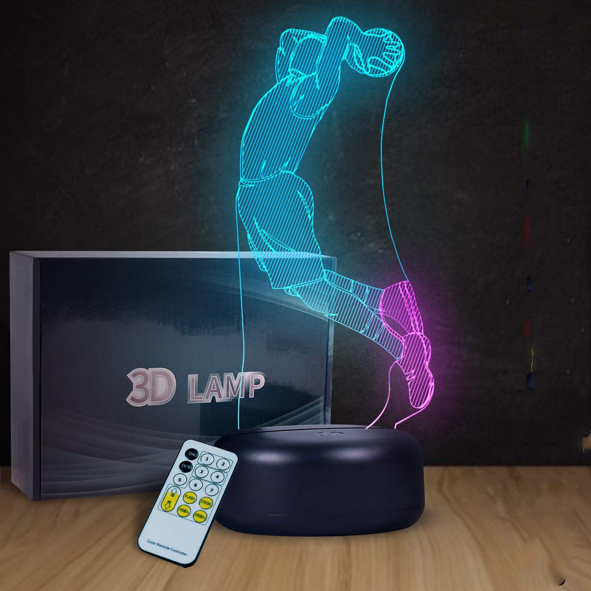 Jugar Baloncesto Lámpara 3D Visual Baloncesto LED Nightlight Interruptor táctil Control remoto Baloncesto Lámpara de escritorio 7 colores cambiantes Lámpara niños con cargador USB o base de batería