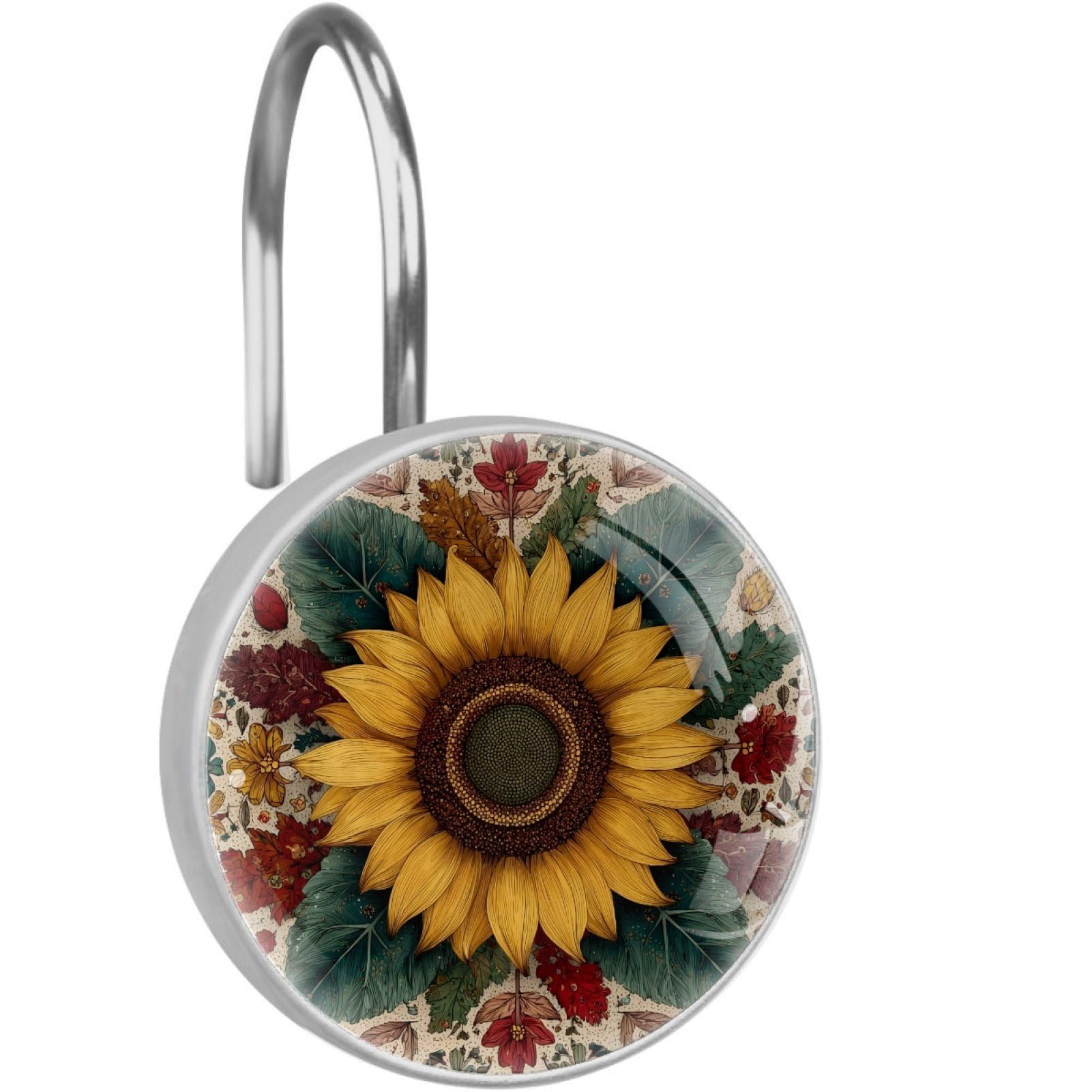 VAPOKF Decorative Shower Curtain Hook, Sunflower Rustproof Stainless Steel Shower Curtain Hook for Bathroom, Shower Curtain Hangers for Shower Rod