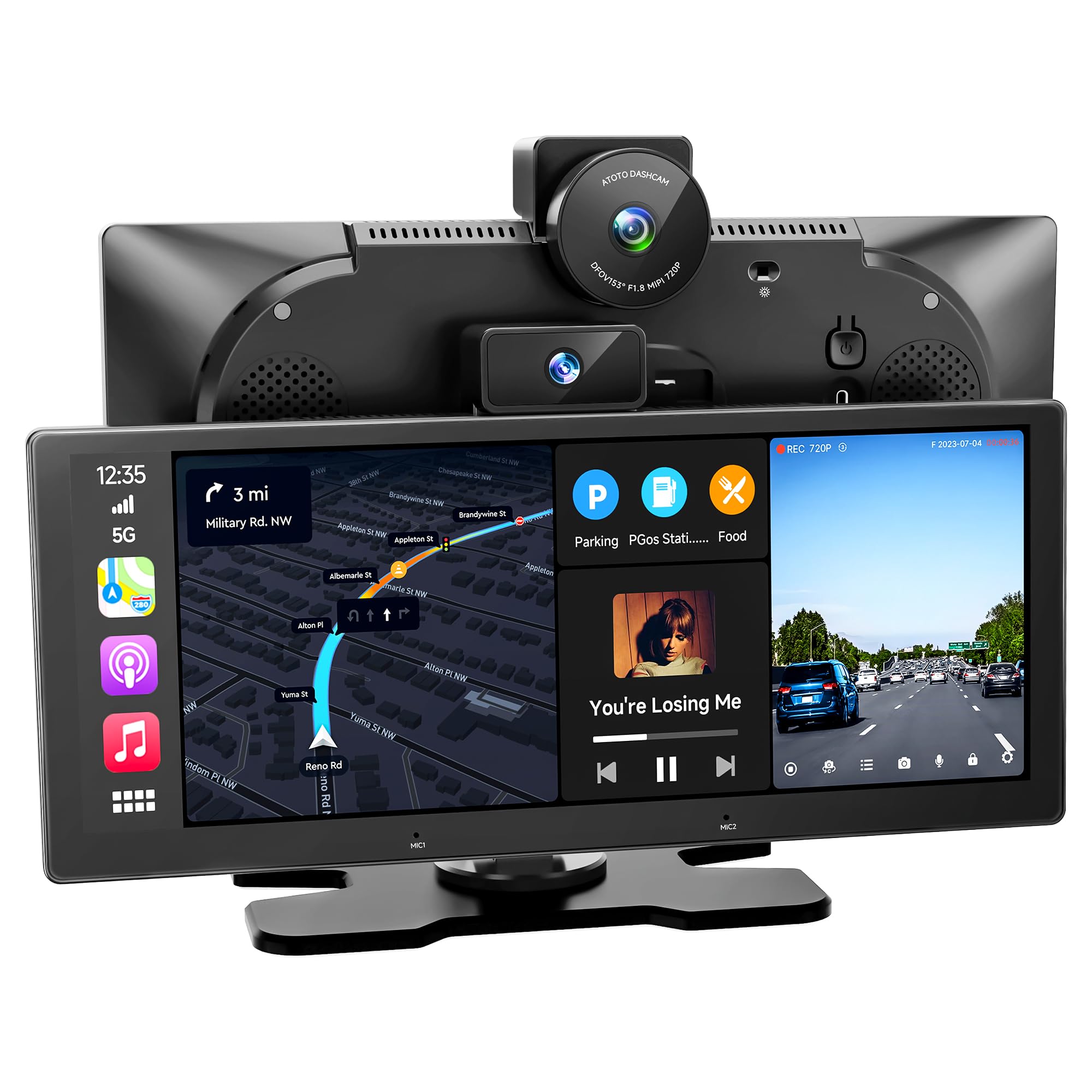 ATOTO P6 Android 10.25" Carplay Screen for Car, Portable Wireless CarPlay &amp; Android Auto Car Stereo with Front &amp; Cabin DVR Cameras, G-Sensor, WiFi/USB Tethering, BT/MirrorLink/Voice Control/GPS Navi