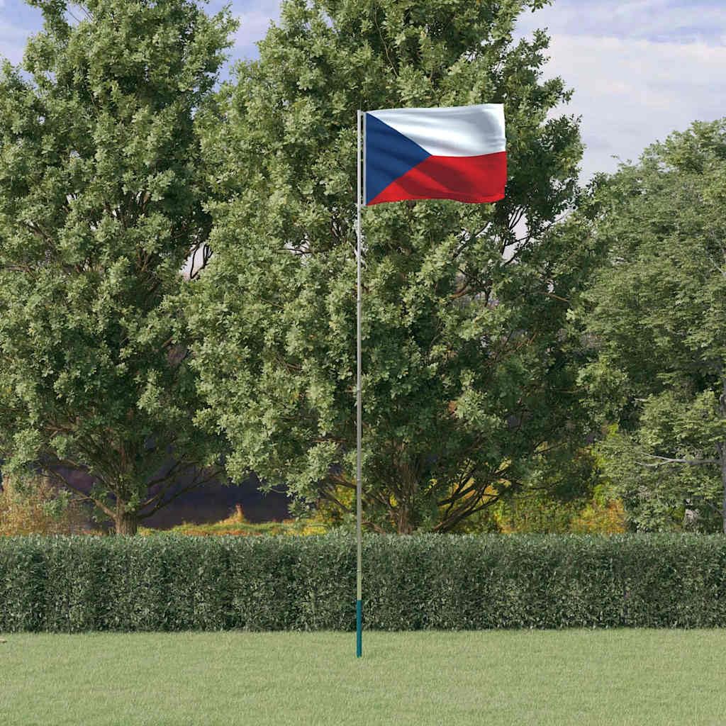 Flaga czeska z aluminiowym masztem o długości 5,5 m, odporna na warunki atmosferyczne, z oczkami, drążek teleskopowy, stabilna podstawa na imprezy, imprezy sportowe, do aktywności na świeżym