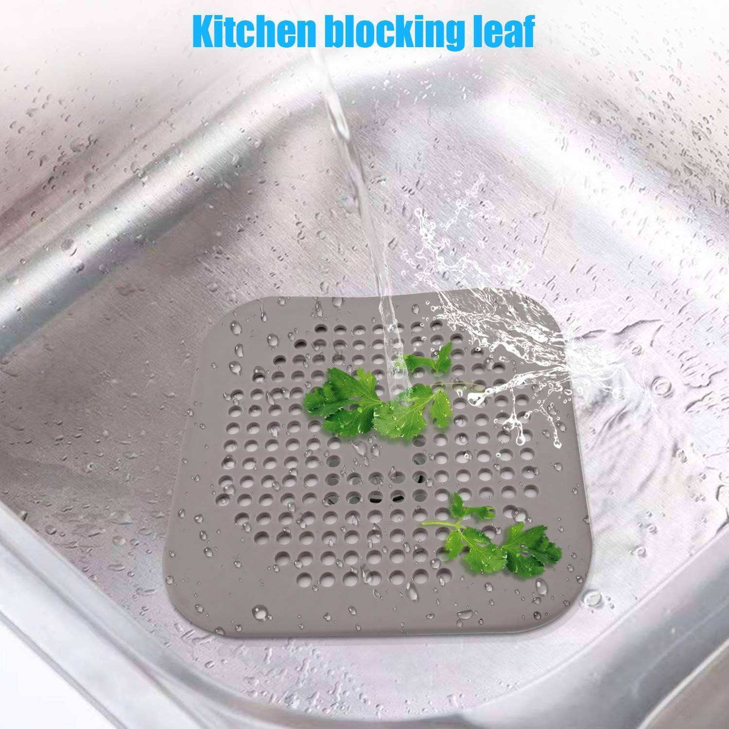 Revwd 2 Pcs Grey Hair Drain Catcher Square Drain Cover for Shower Silicone Hair Stopper with Suction Cup Suit for Bathroom Bathtub Kitchen. 3