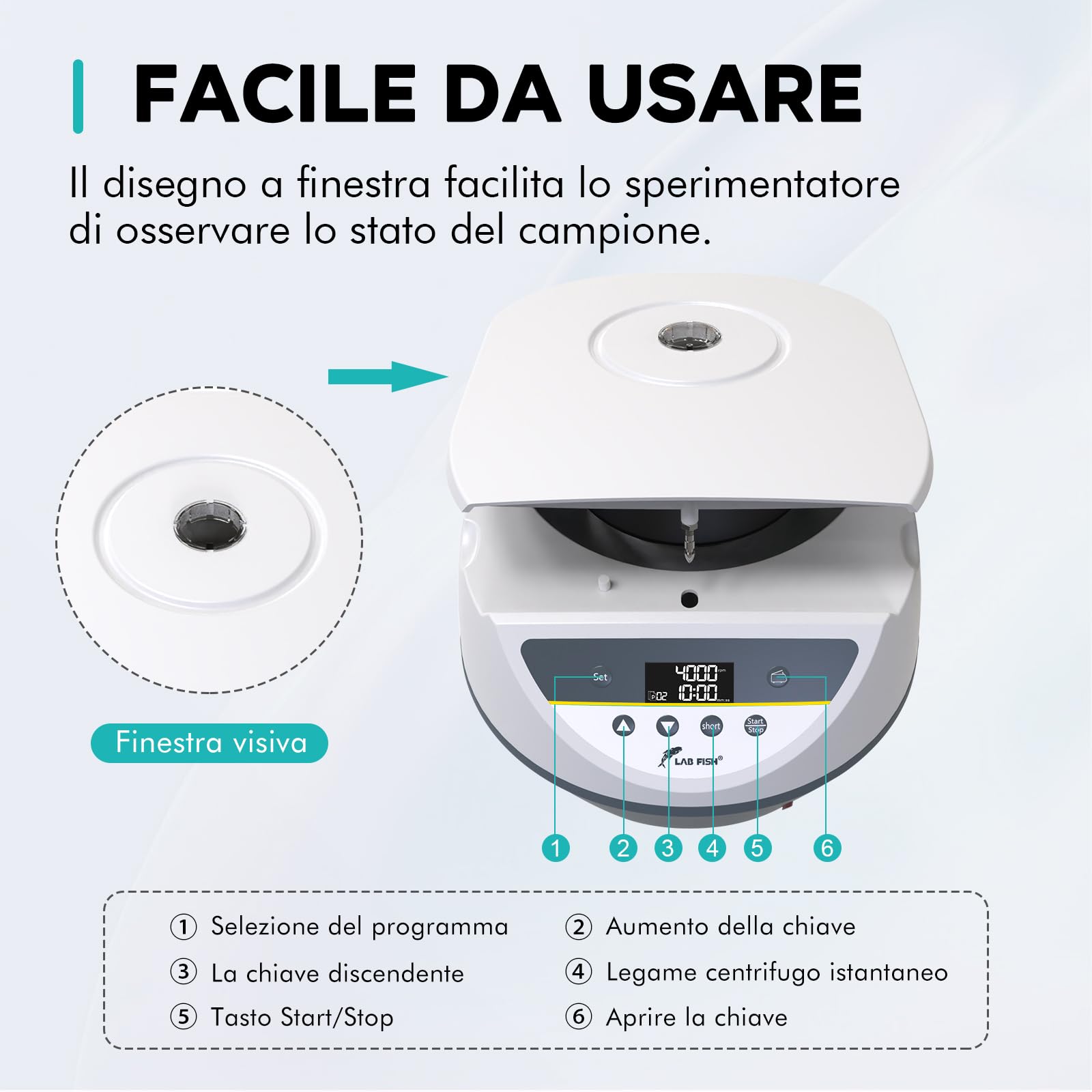 LABFISH PRP Centrifughe da Laboratorio Capacità 8x2/5/10/15ml Tubi per centrifuga, controllo a bassa velocità 500-5000r/min, Max 3074xg RCF, gamma di timer per medico/sangue/siero/plasma