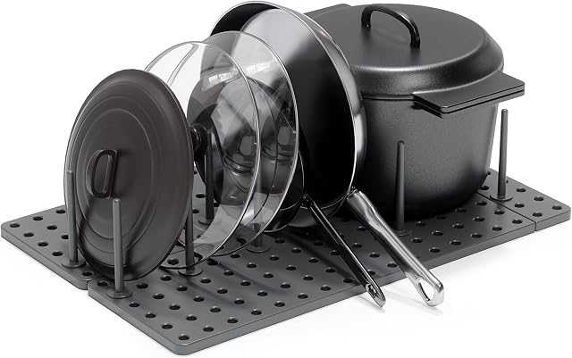 Umbra Peggy Kitchen Cupboard, Shelf and Drawer Organizer Tray - Adjustable Storage System For Food Containers, Cookware, Serveware, Utensils and More, Charcoal, Set of 2