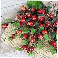 Vista 7 de Ramo floral de 5 tallos de bayas sintéticas, ramo de bayas de granada, mini plantas, ramas de rosa mosqueta sintética, tallos de bayas artificiales