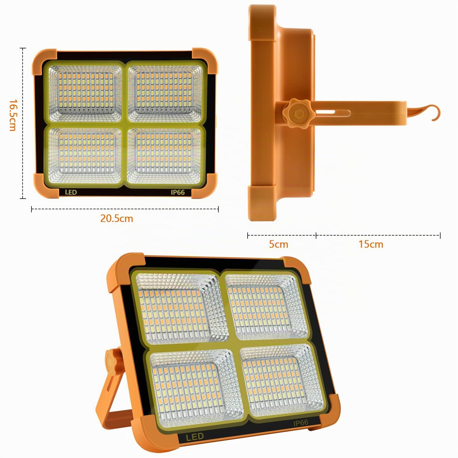 100W Faro LED Portatile, 15600mAh Solare Faro Luce Ricaricabile Luce Lavoro, lampada da Luce da Campeggio LED Con Telecomando, Proiettore LED Ricaricabile per Cantiere, Garage, Emergenza