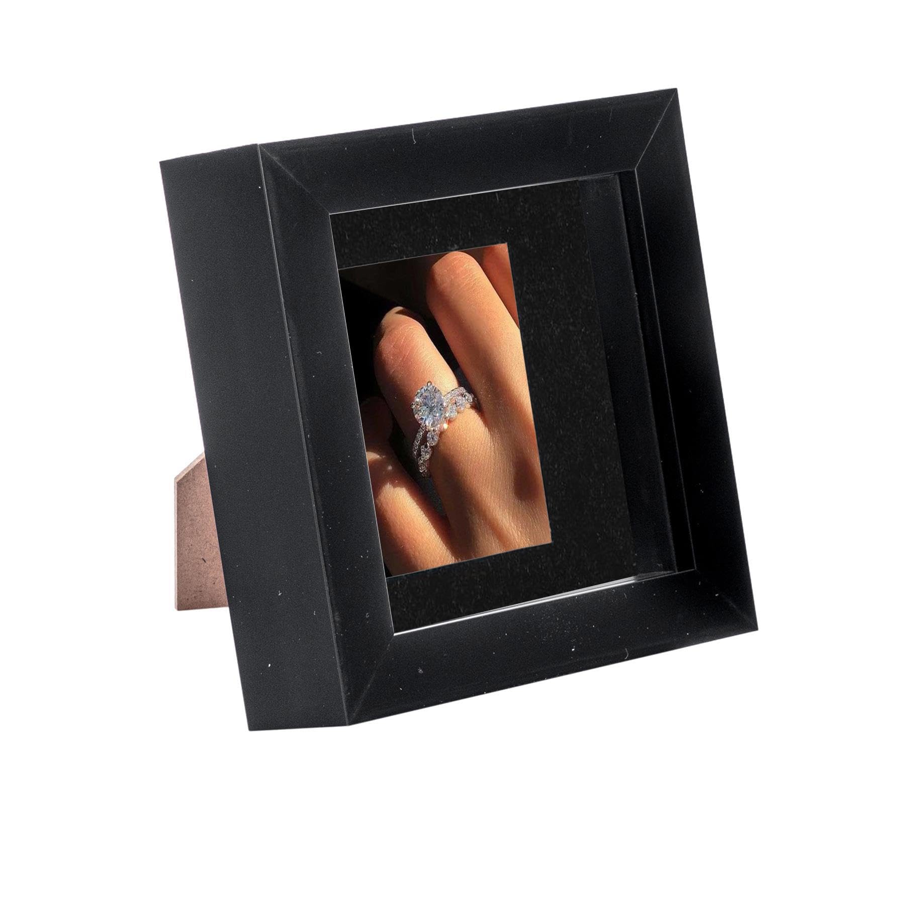 Nicola Spring 4 x 4 3D Shadow Box Photo Frame - Craft Display Picture Frame with 2 x 2 Mount - Glass Aperture - Black/Black