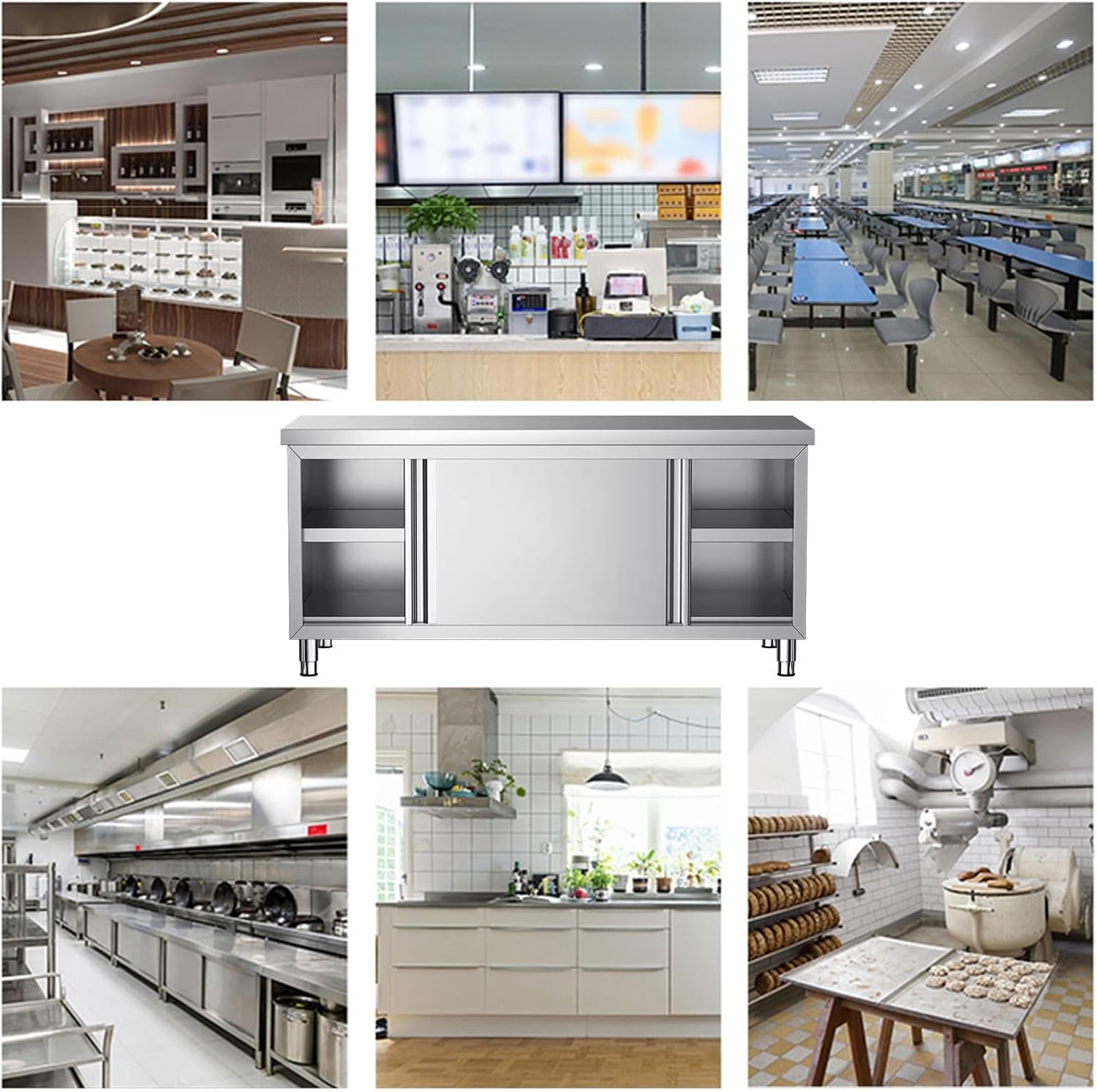 Commercial Stainless Steel Workbenches Sturdy Kitchen Prep Tables Large Space Storage Cabinets Sliding Door Workbench(31.5 * 15.7 * 31.5in)