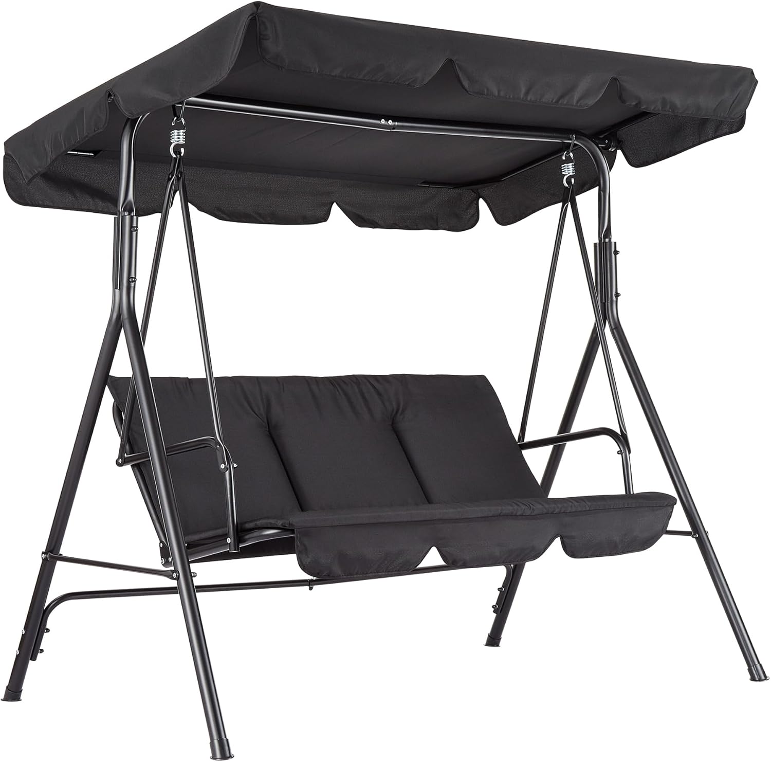 GarveeLife Outdoor Porch Swing Chair with Adjustable Canopy for Adults 3-Seat Patio Glider Bench with Thick Cushions Steel Frame Outdoor Swing Chair for Backyard Lawn Garden Black