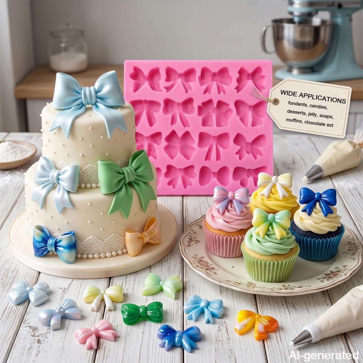 2 Pcs Bow Fondant Mold Bowknot Silicone Molds for Cake Decorating Baking