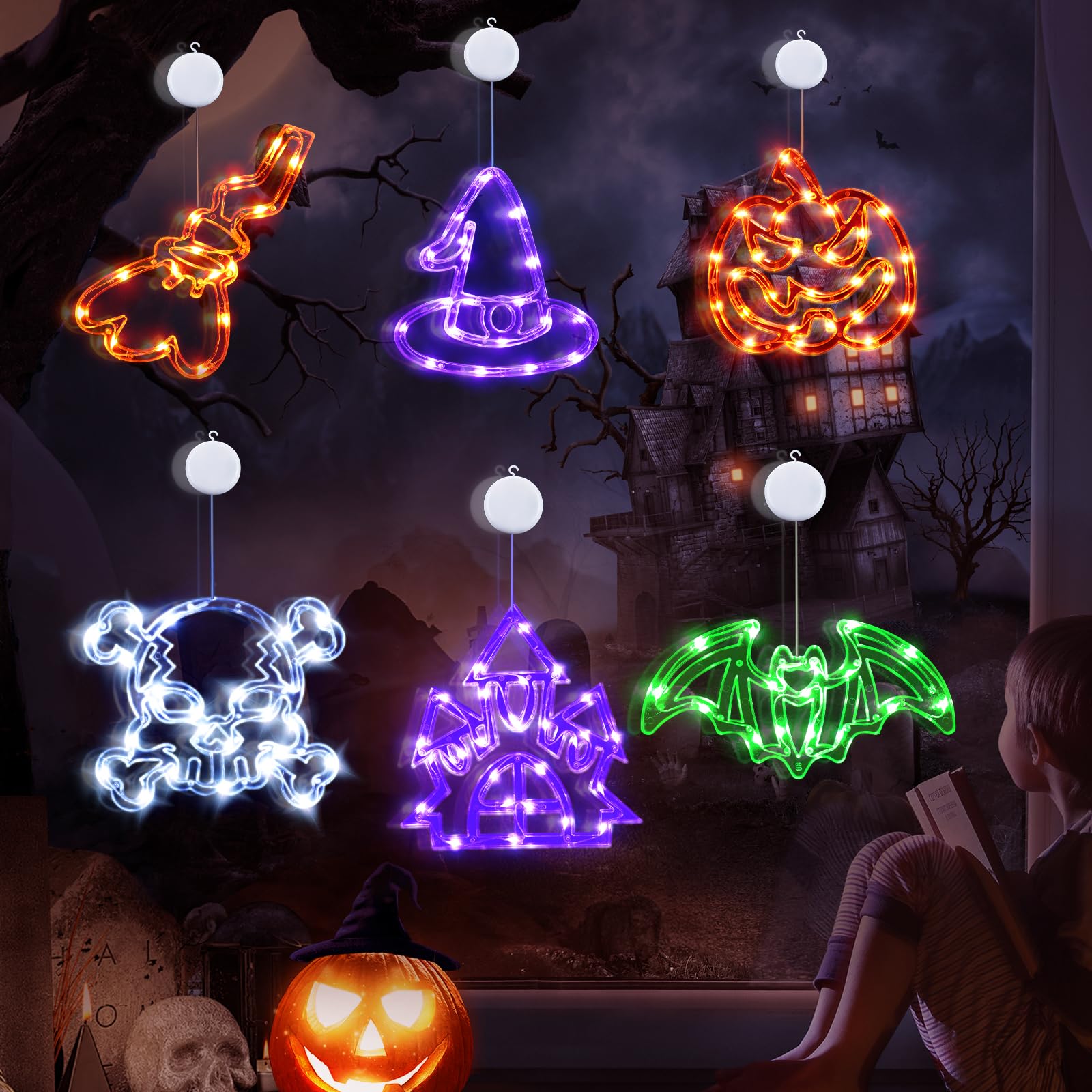 Amazon.com : 6 Pack Skull Pumpkin Castle, Bat, Witch Hat Halloween