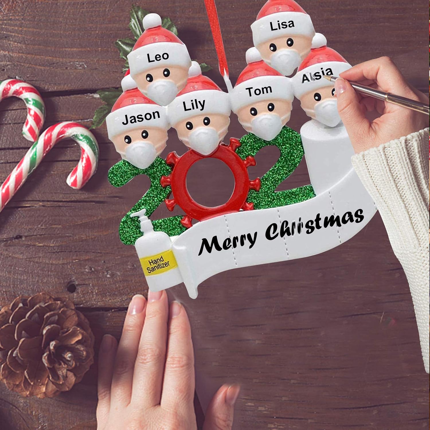 Personalized Name 2020 Christmas Ornament - Christmas Decorating Set with Write-on Family Members' Name Creative Gift for Friends Parents (Family of 6)