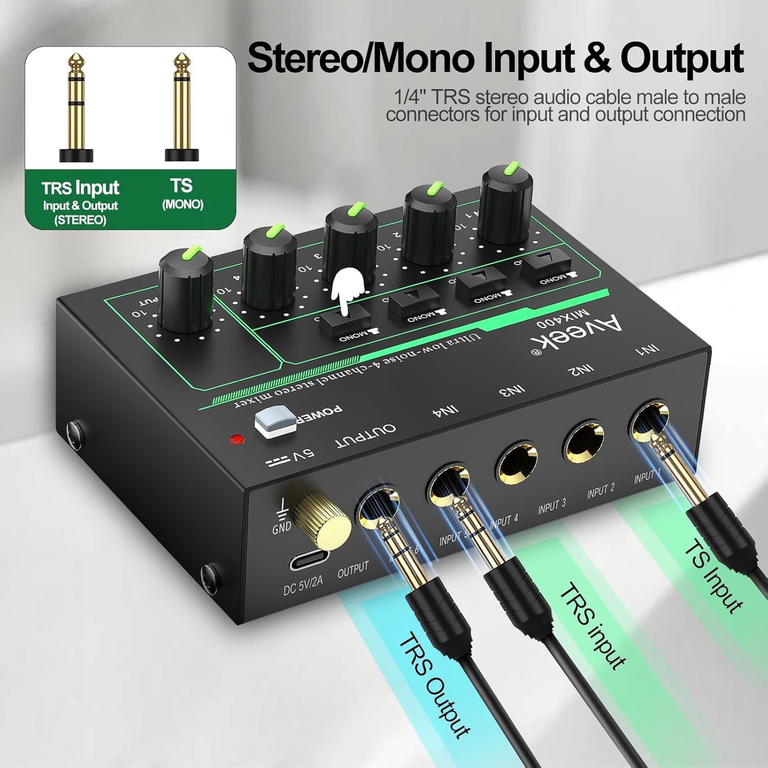 Aveek 4 Channel Mixer, Mini 4 Stereo Audio Mixer - Image 2
