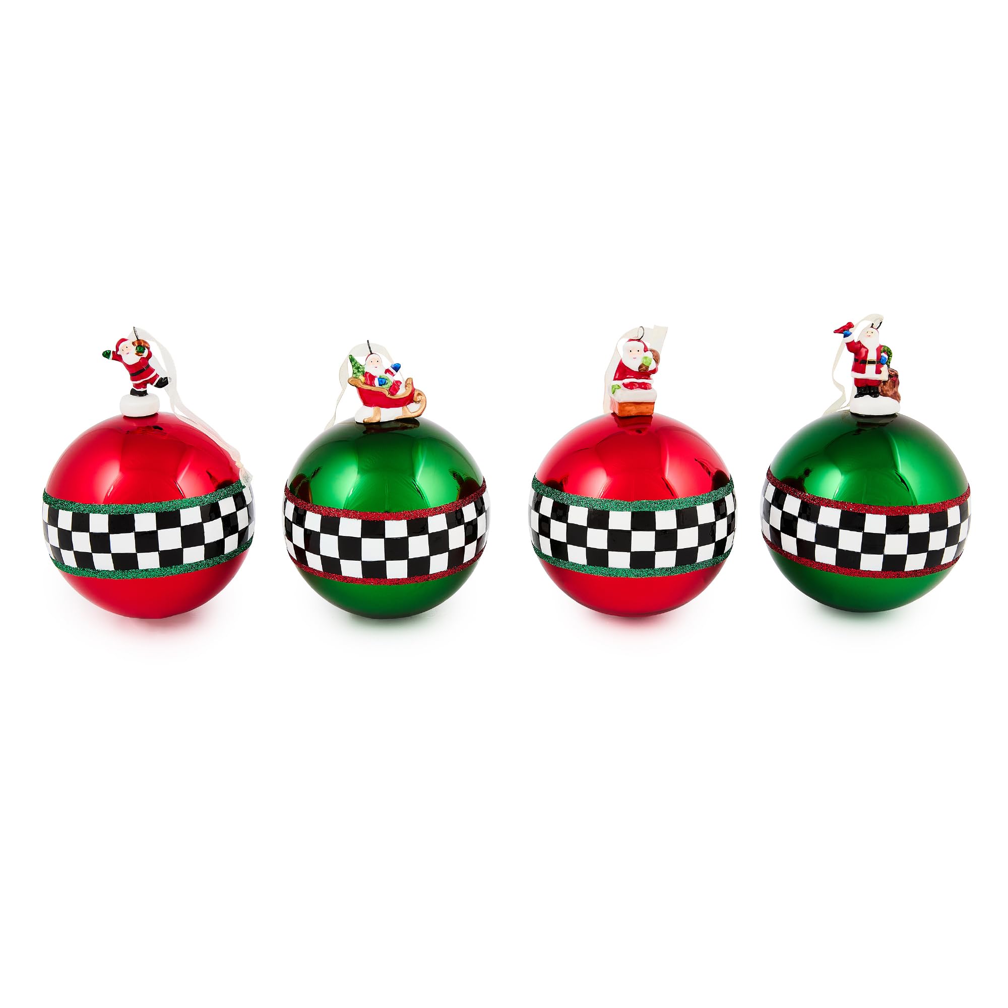 Amazon.com: MACKENZIE-CHILDS Set of 4 Glass Ornaments, Christmas