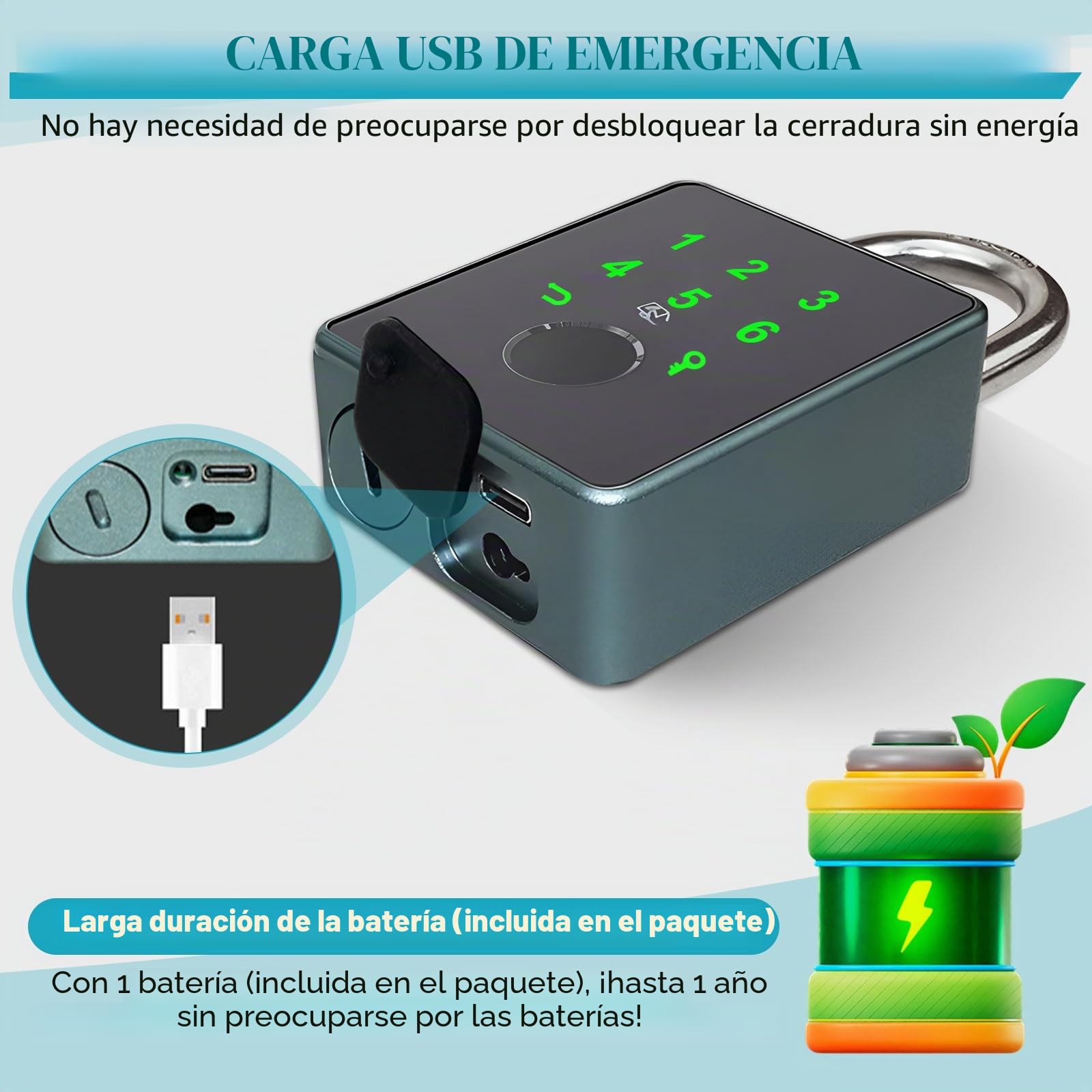 Candado Inteligente con 5 Formas de Desbloqueo, Impermeable | Candado de Huella Dactilar Bluetooth, con Llaves y Tarjetas IC, Compatible con Tuya APP, para Valla y Maleta