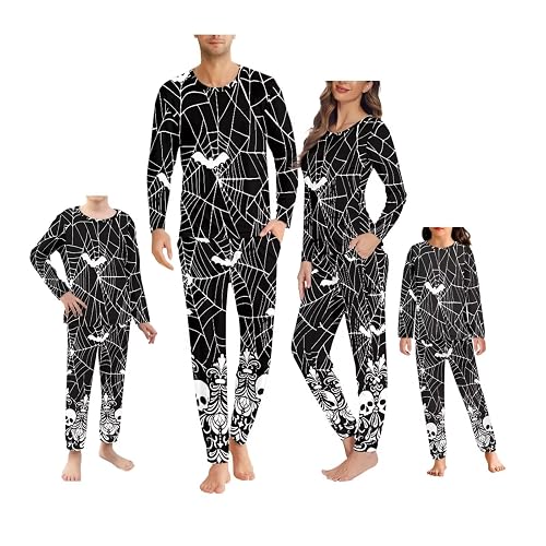 Gomyblomy Spiderweb Bats Halloween Pajamas Family Matching Pjs Skull Print Holiday Pajama Matching Sets Soft Long Sleeve