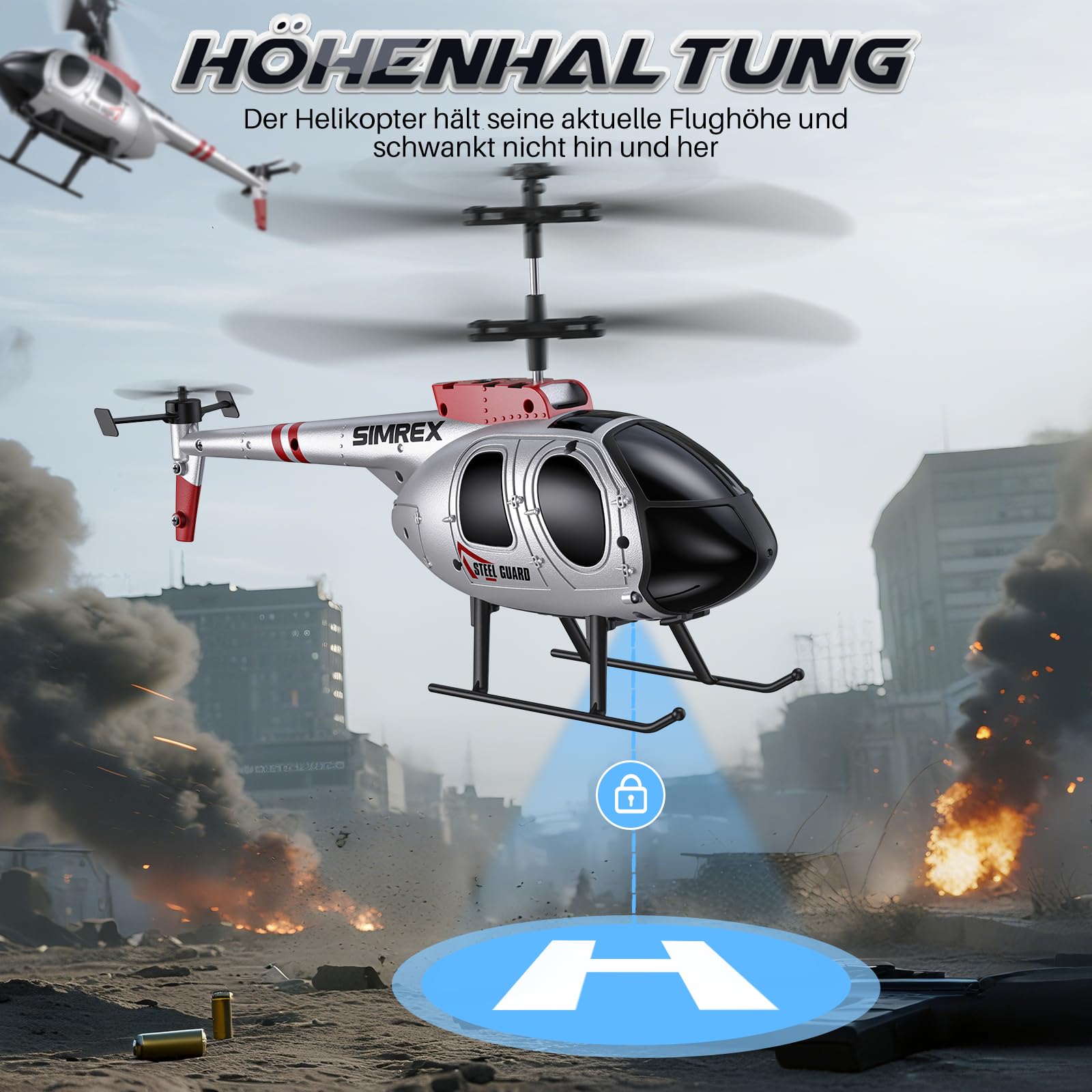 SIMREX Hubschrauber, 2.4 GHz ferngesteuerter Hubschrauber, 2 Geschwindigkeitsmodi mit 20 Min Flugzeit, rc helikopter, Flughöhe halten, helikopter Spielzeug für Jungen und Mädchen, das Beste für Kinder