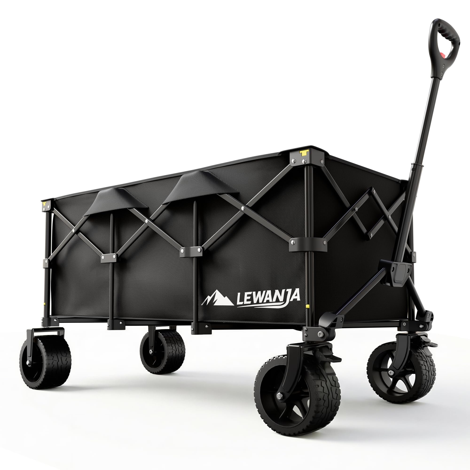 LEWANJA Carro Plegable 250L, Carretilla de Jardín de Alta Resistencia con Ruedas Anchas y Frenos, Manillar Ajustable, Carga 200kg, Carrito Portátil para Camping, Playa y Compras