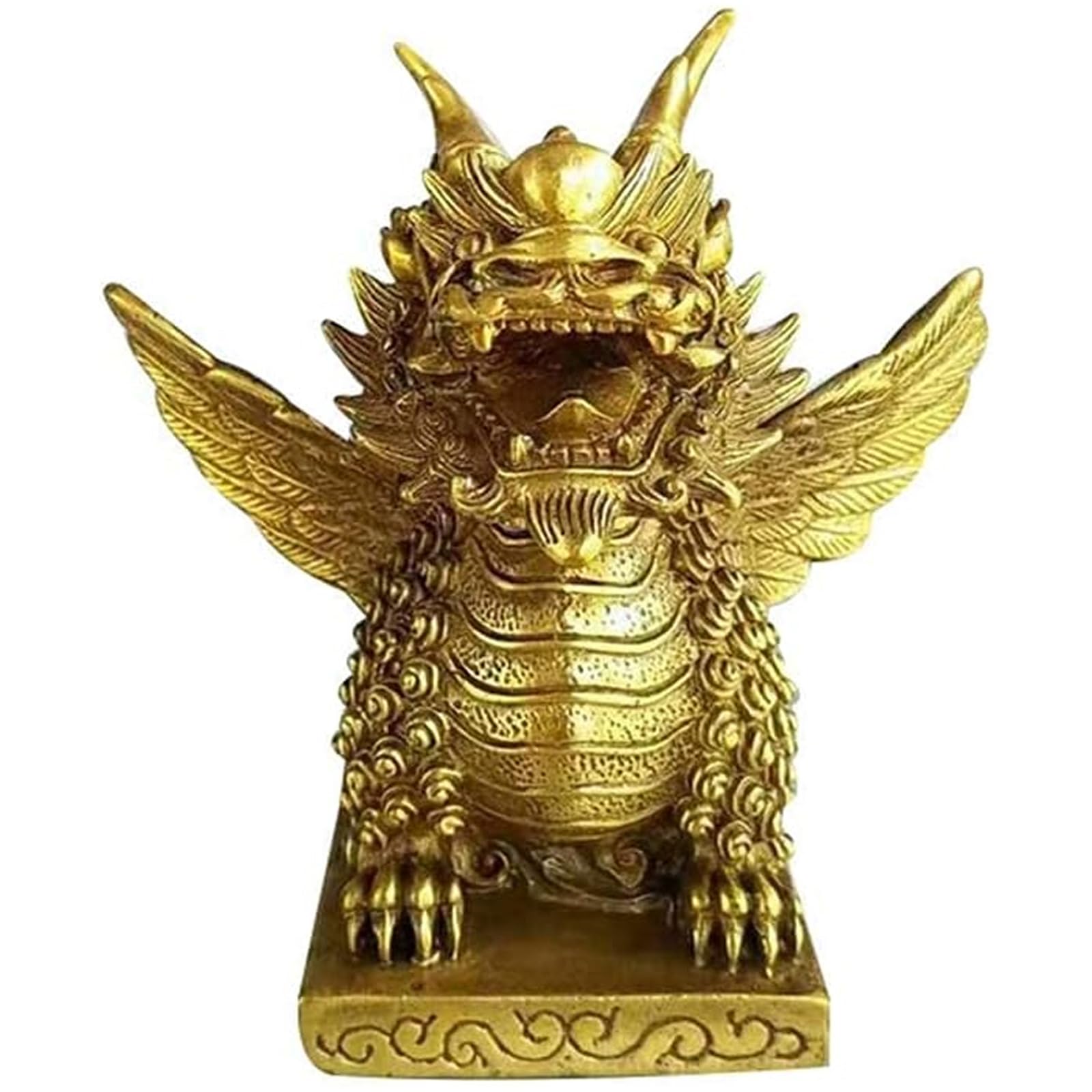 Wo Lai Gou Modern Decorative Sculpture, Feng Shui Brass Flying Kylin Statue, Wealth Blessing Figurine, Traditional Chinese Unicorn Craft for Home, Office and Commercial Decoration
