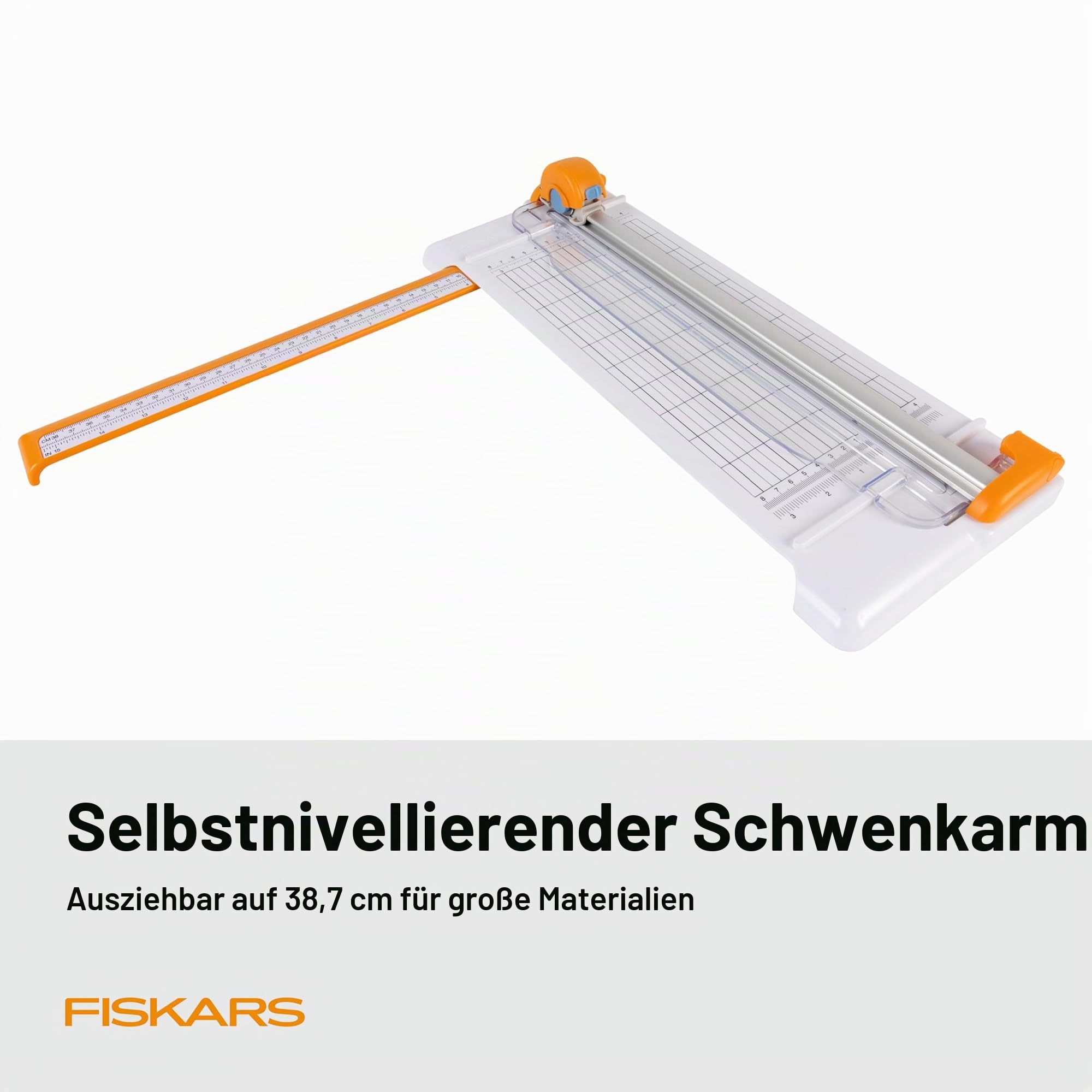 Fiskars Kompakter Rollschneider – 30,5 cm Schnittlänge – tragbare Größe mit ausziehbarem Bodendeck – selbstschärfende Klinge – Scrapbooking-Werkzeug