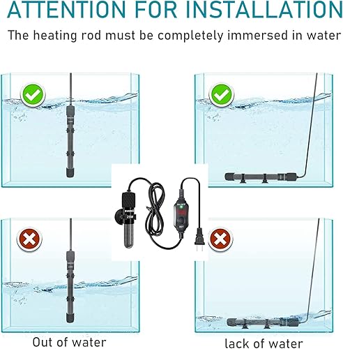 Miniatura 6 de Pequeño calentador sumergible para acuario, mini calentador ajustable para pecera de 2550100150200300 vatios con controlador de temperatura externo,