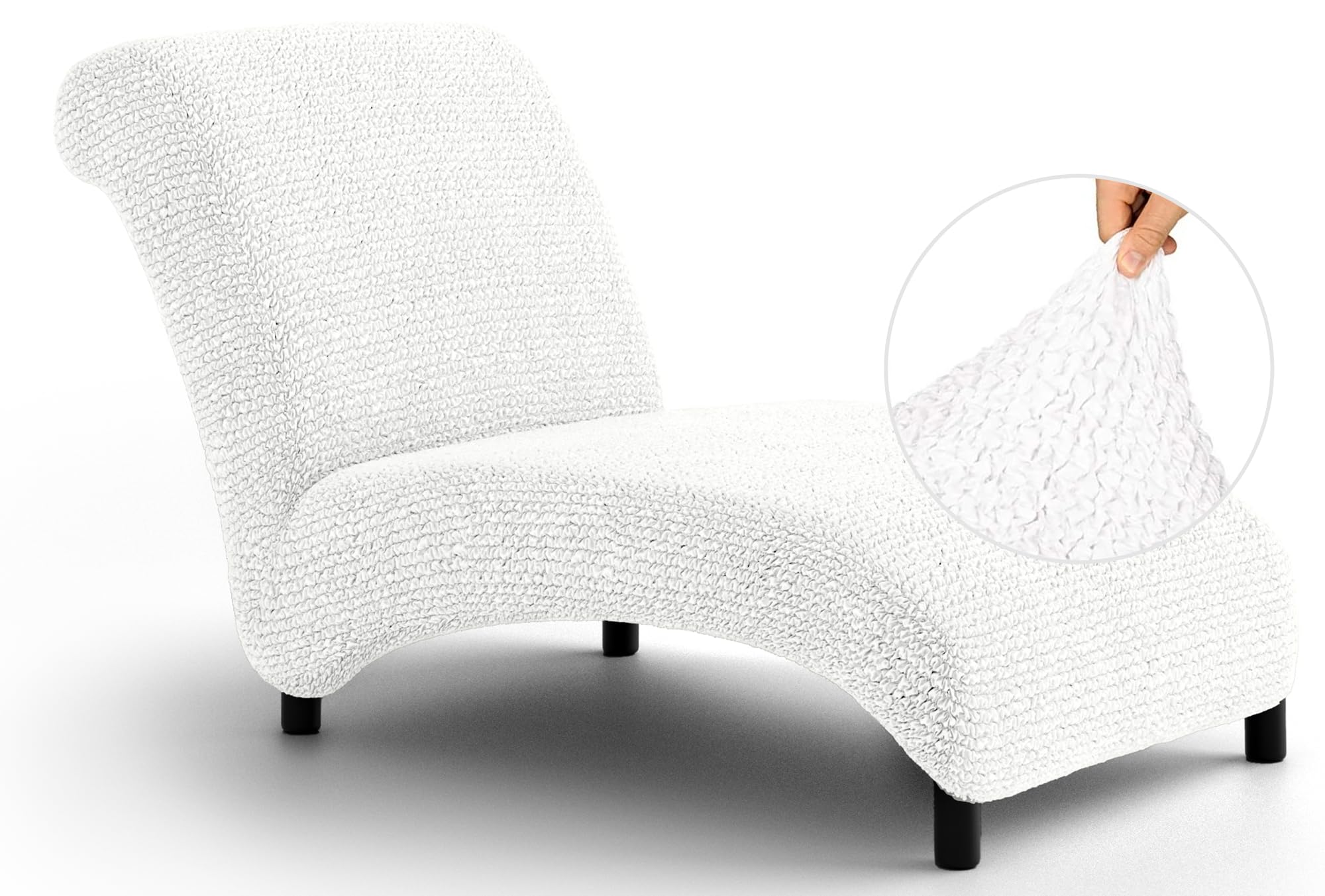 PAULATO BY GA.I.CO. Armless Chaise Lounge Slipcovers - 1-Piece Furniture Protector - Form Fit, Machine Washable -MicrofibraCollection - Crisp White Color