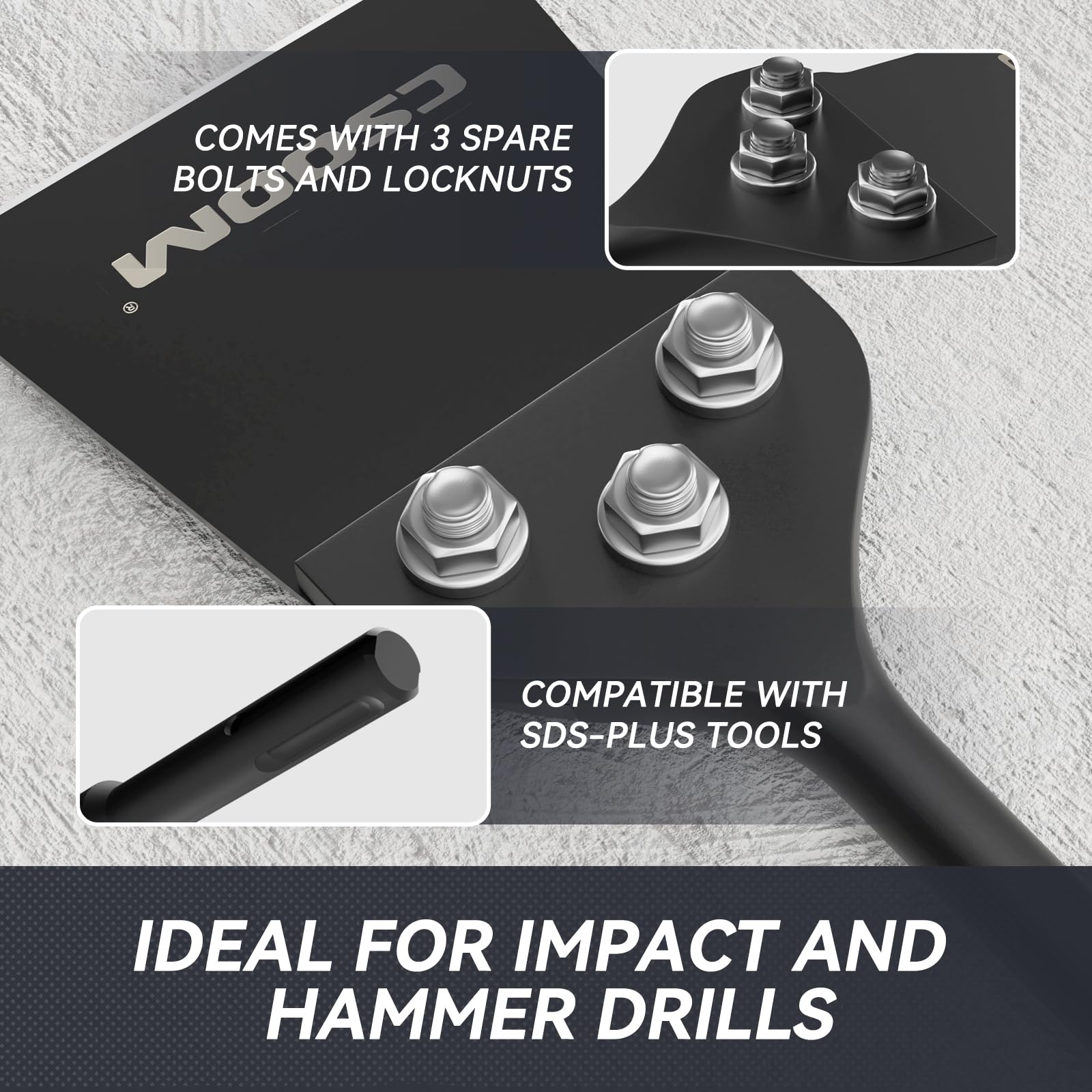 CSOOM Kit raschietto SDS-Plus largo 10,2 cm con bulloni e dadi di ricambio, raschietto adatto per martelli rotanti SDS-Plus e trapani a percussioni, raschietto in vinile Thinset per rimozione adesivi