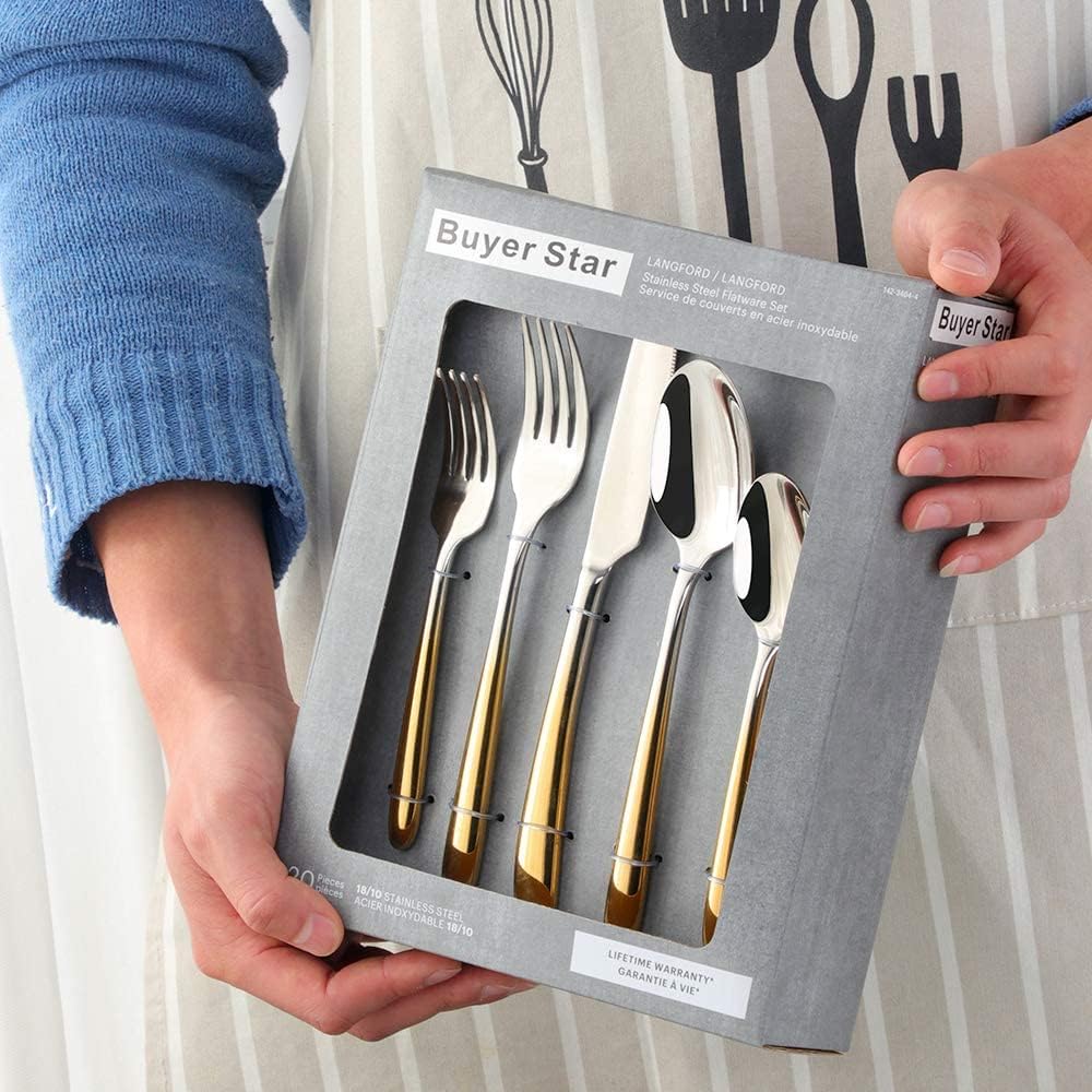 Holiday Deals 🛒 YDware 20pcs Flatware Silverware Cutlery Tableware Set, Gradual Change Gold Stainless Steel Utensils Forks Spoons Knives Set Service for 4, Mirror Polish and Dishwasher Safe