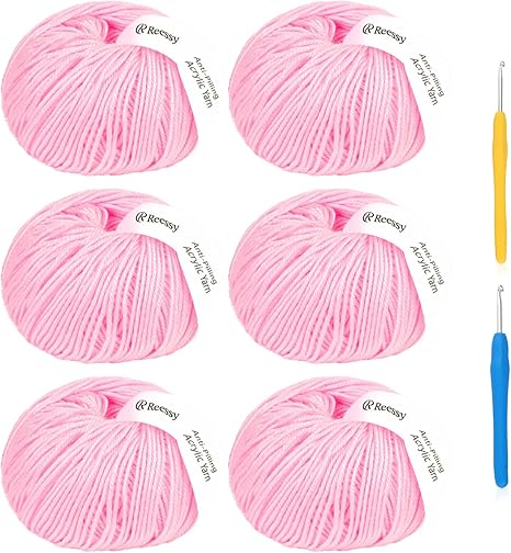 Acrylic Yarn for Crocheting - 6 Pack of 50g/1.76oz - Soft DK Weight Yarn (CYC #3), No-Splitting, Tightly Spun Acrylic for Smooth & Durable Crocheting – Toys, Scarves & Crafts(Pink)