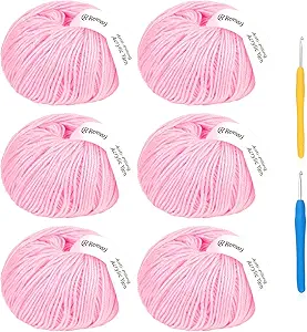 Acrylic Yarn for Crocheting - 6 Pack of 50g/1.76oz - Soft DK Weight Yarn (CYC #3), No-Splitting, Tightly Spun Acrylic for Smooth & Durable Crocheting – Toys, Scarves & Crafts(Pink)