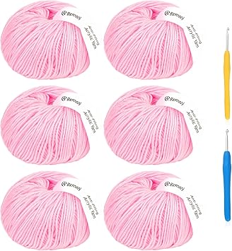 Acrylic Yarn for Crocheting - 6 Pack of 50g/1.76oz - Soft DK Weight Yarn (CYC #3), No-Splitting, Tightly Spun Acrylic for Smooth & Durable Crocheting – Toys, Scarves & Crafts(Pink)