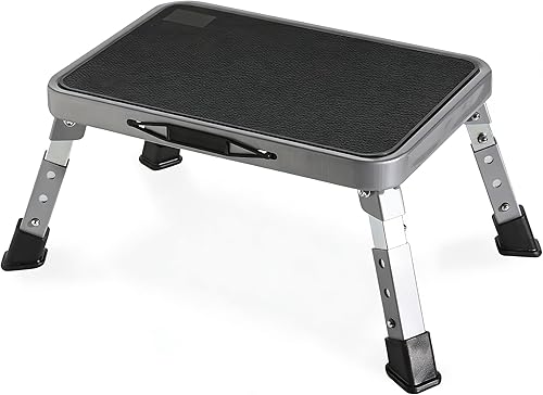 Double Elite Taburetes Plegables Ajustables de 3 Niveles para Adultos, Escalón de Metal Resistente para RV, Taburete de Cocina Pequeño Plegable Más